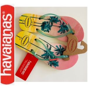Havaianas — palm tree print - pink & yellow